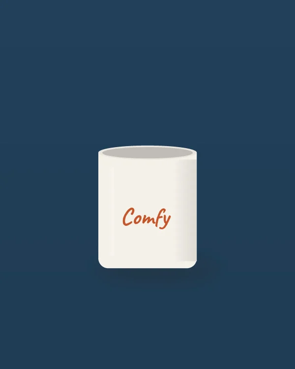 Koffiebeker Comfy: koffiebeker met handgetekende tekst "Comfy" in Terracotta