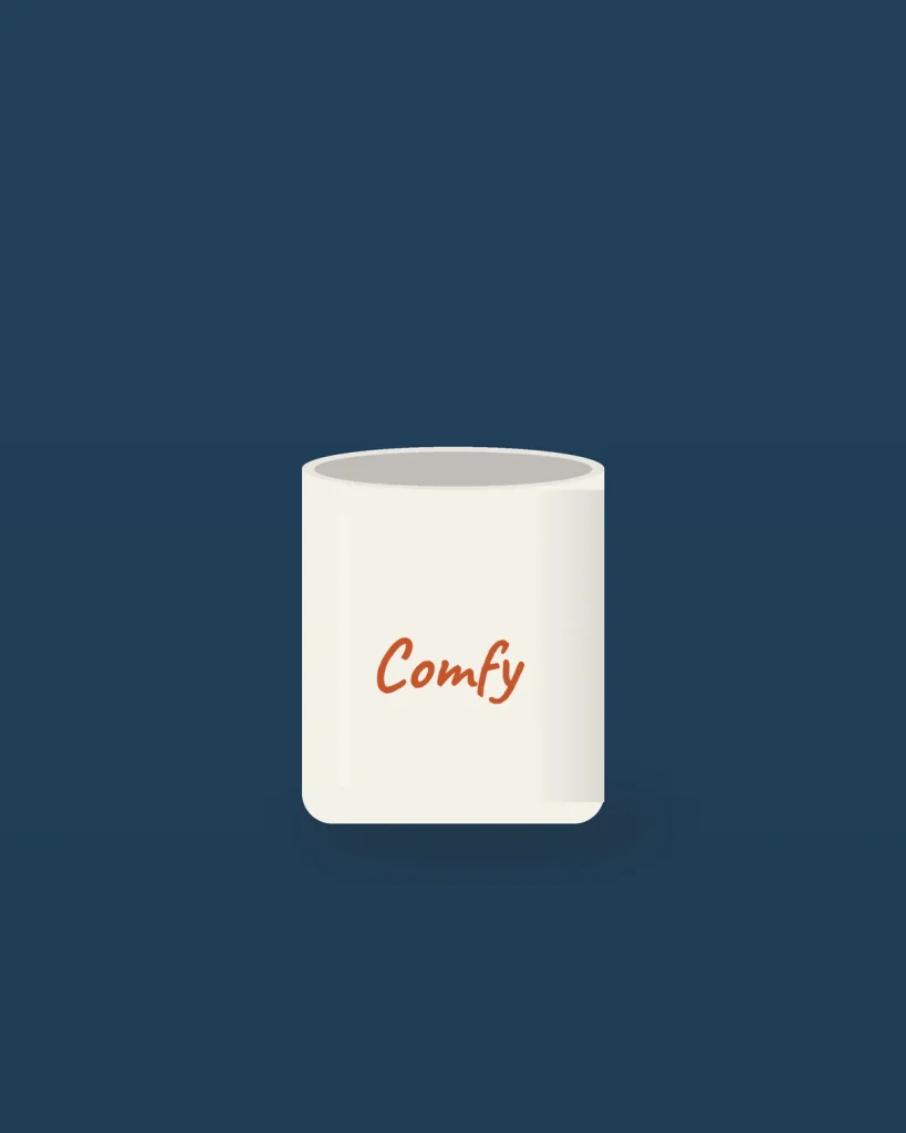 Koffiebeker Comfy: koffiebeker met handgetekende tekst "Comfy" in Terracotta