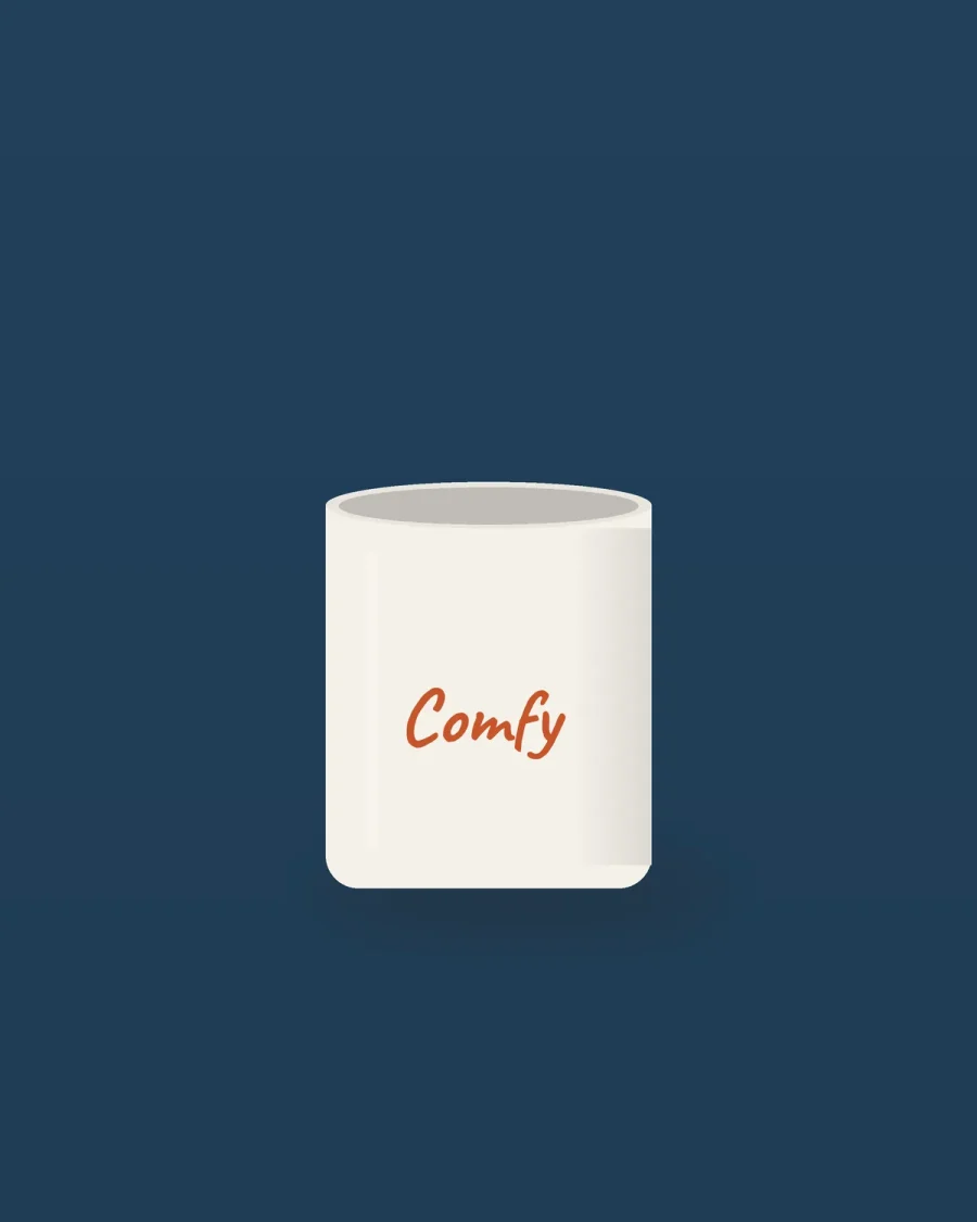Koffiebeker Comfy: koffiebeker met handgetekende tekst "Comfy" in Terracotta
